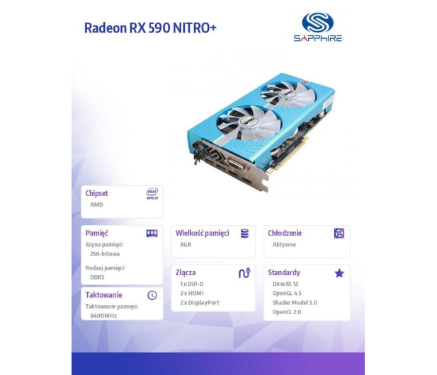 Sapphire Radeon RX 590 NITRO+ SE 8 GB GDDR5 256BIT 2HDMI/DVI/2DP 1128 - 1462915 - zdjęcie 2